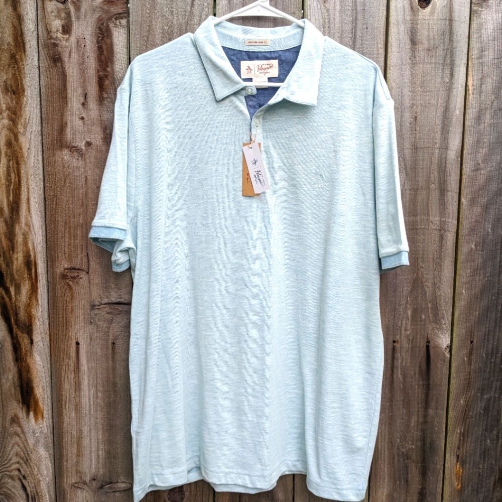 Original Penguin Men's Heritage Slim Fit Polo Shirt Light Blue Size XXL